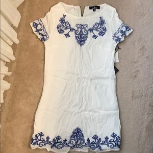 Lulus White with Blue Design Dress